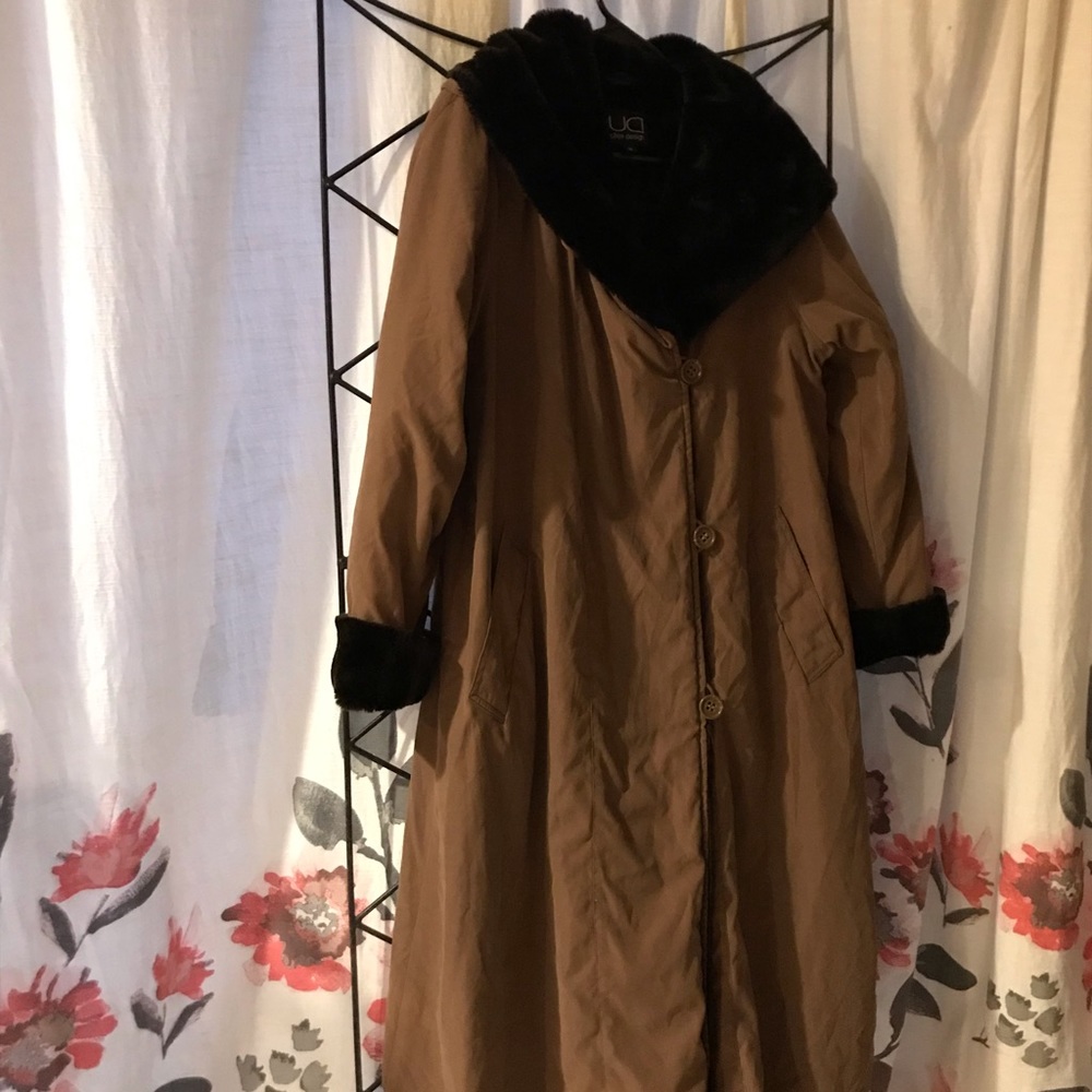 Utex Design Faux Fur Suede Hooded Long Maxi Duster